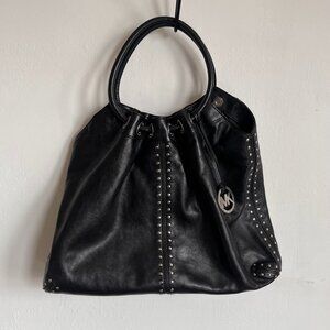 Michael Kors 2004 Astor Studded Black Leather Carryall Large Tote Double Handles